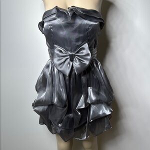 Silver Strapless Ruffled Babydoll Mini Dress